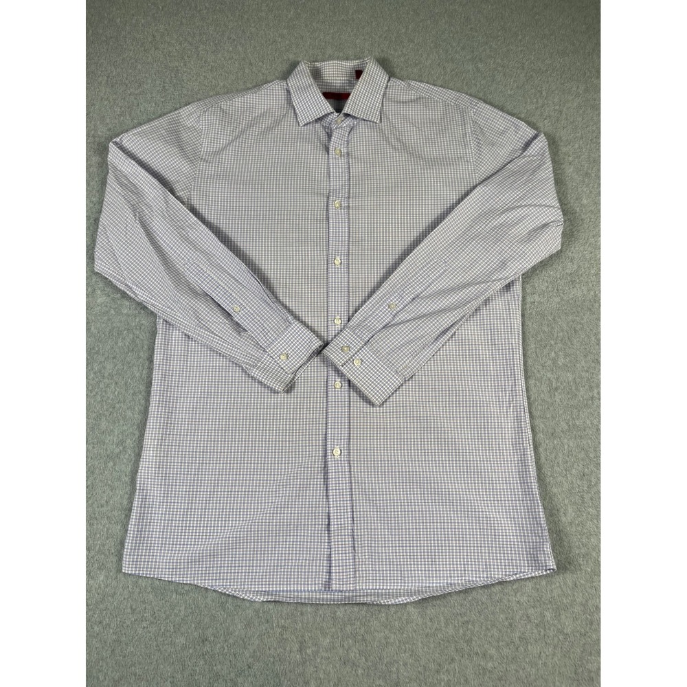 Hugo Boss Red Label Mens 16 32/33 Purple White Check Button Down Shirt LS Plaid
